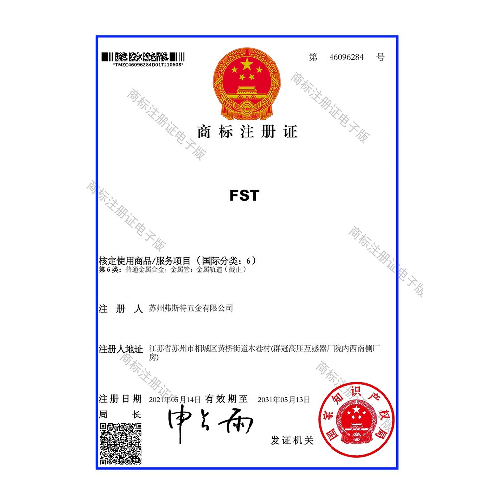 FST 6类商标注册证